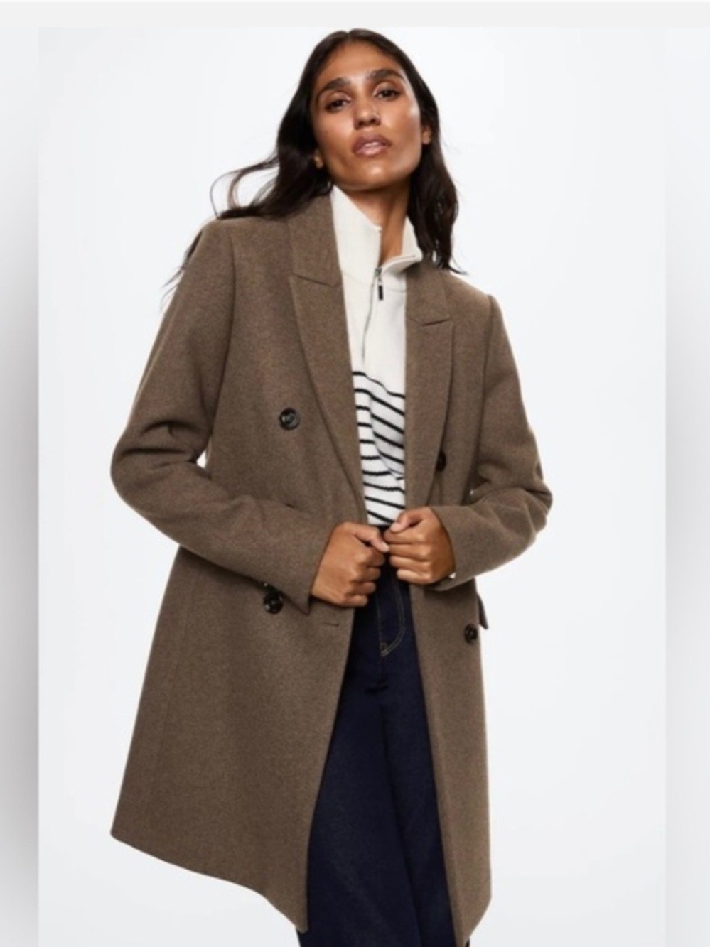 Mango Wool Blend Taupe Double Breasted Coat Jacket Size M